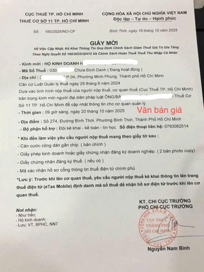 Thủ đoạn lừa đảo mới, hộ kinh doanh TPHCM bị 'dí' giấy báo nộp thuế về tận nhà